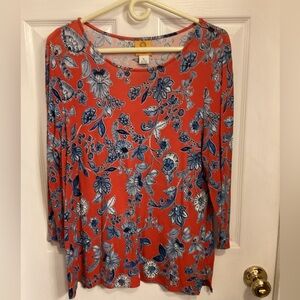 Ruby Rd. Red and Blue Floral Long Sleeve Top